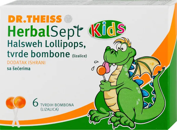 Preparati za decu DR.THEISS Dr. Theiss HerbalSept Kids lizalica protiv bolova u grlu, 6 kom
