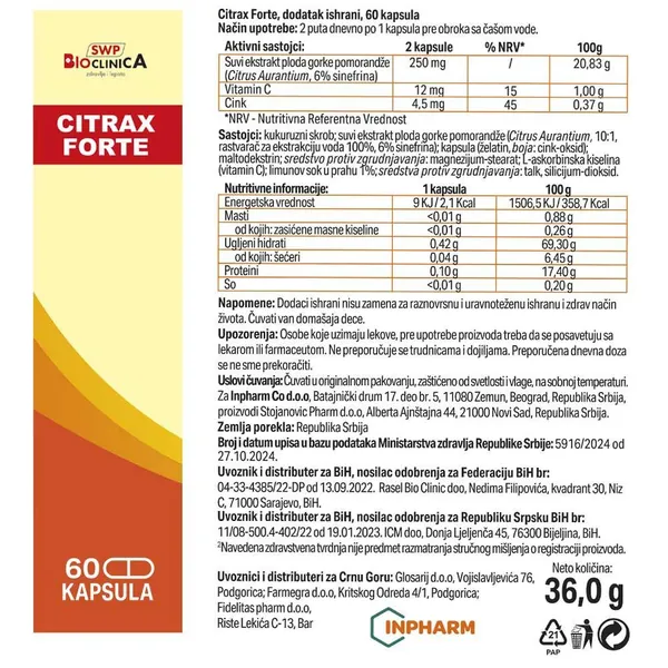 Preparati za mršavljenje BIOCLINICA Citrax Forte, , za mršavljenje, 60 kapsula