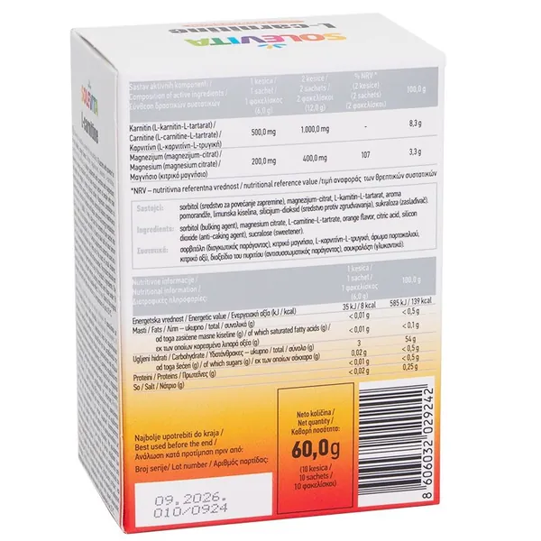 Preparati za mršavljenje SOLEVITA L-carnitine, 10 kesica