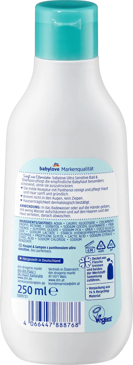 Šampon i gel za tuširanje BABYLOVE Ultra sensitive 2u1 250ml