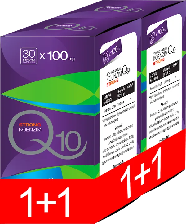 Srce, krvni sudovi i cirkulacija STRONG NATURE Paket Koenzim Q 10 100 mg, 30 kapsula, 1+1