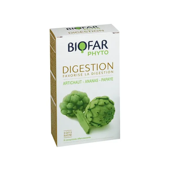 Šumeći vitamini i minerali BIOFAR PHYTO DIGESTION, Artičoka-Ananas-Papaja, 8 šumećih tableta