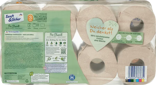 Toalet papir SANFT&SICHER pro climate reciklirani 3sloja 8kom
