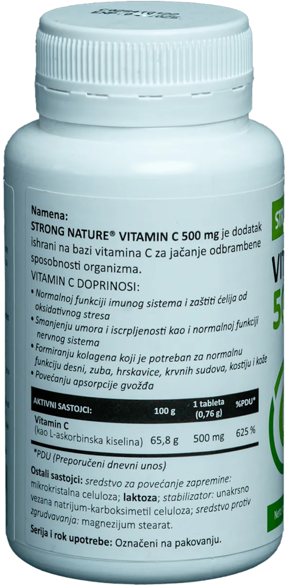 Vitamini i minerali STRONG NATURE Vitamin C, 500 mg, 100 tableta