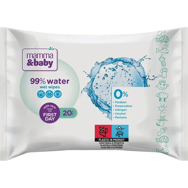 Vlažne maramice MAMMA&BABY 99% voda 20/1
